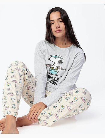 PEANUTS Pijama Manga Larga Grey Summer Break para Mujer