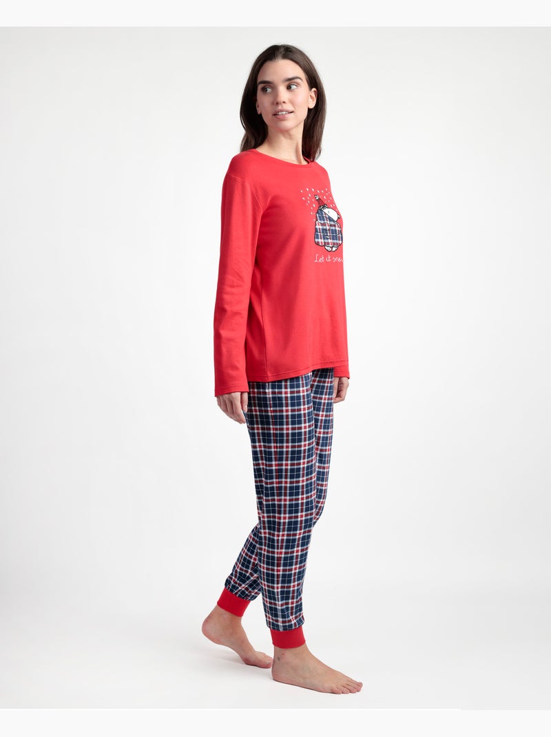 PEANUTS Pijama Manga Larga Let It Snow para Mujer Rojo - Kiabi