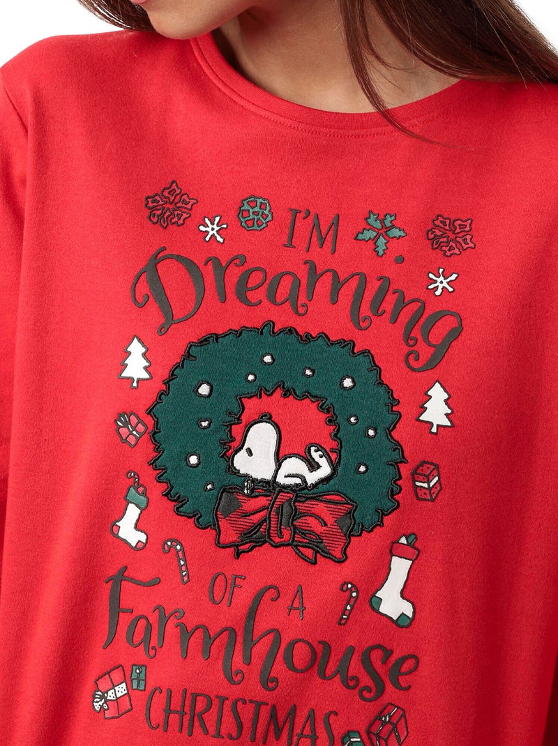 PEANUTS Pijama Manga Larga Reindeer Crossing para Mujer Rojo - Kiabi