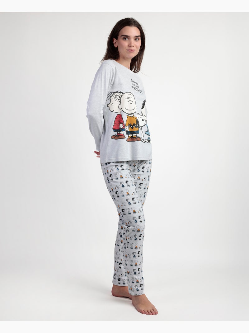 PEANUTS Pijama Manga Larga Snoopy&Friends para Mujer Gris jaspeado - Kiabi