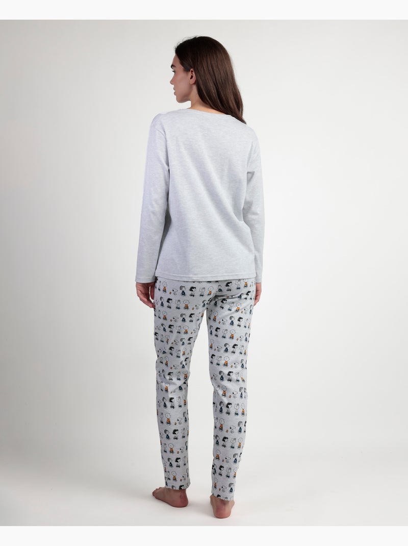 PEANUTS Pijama Manga Larga Snoopy&Friends para Mujer Gris jaspeado - Kiabi