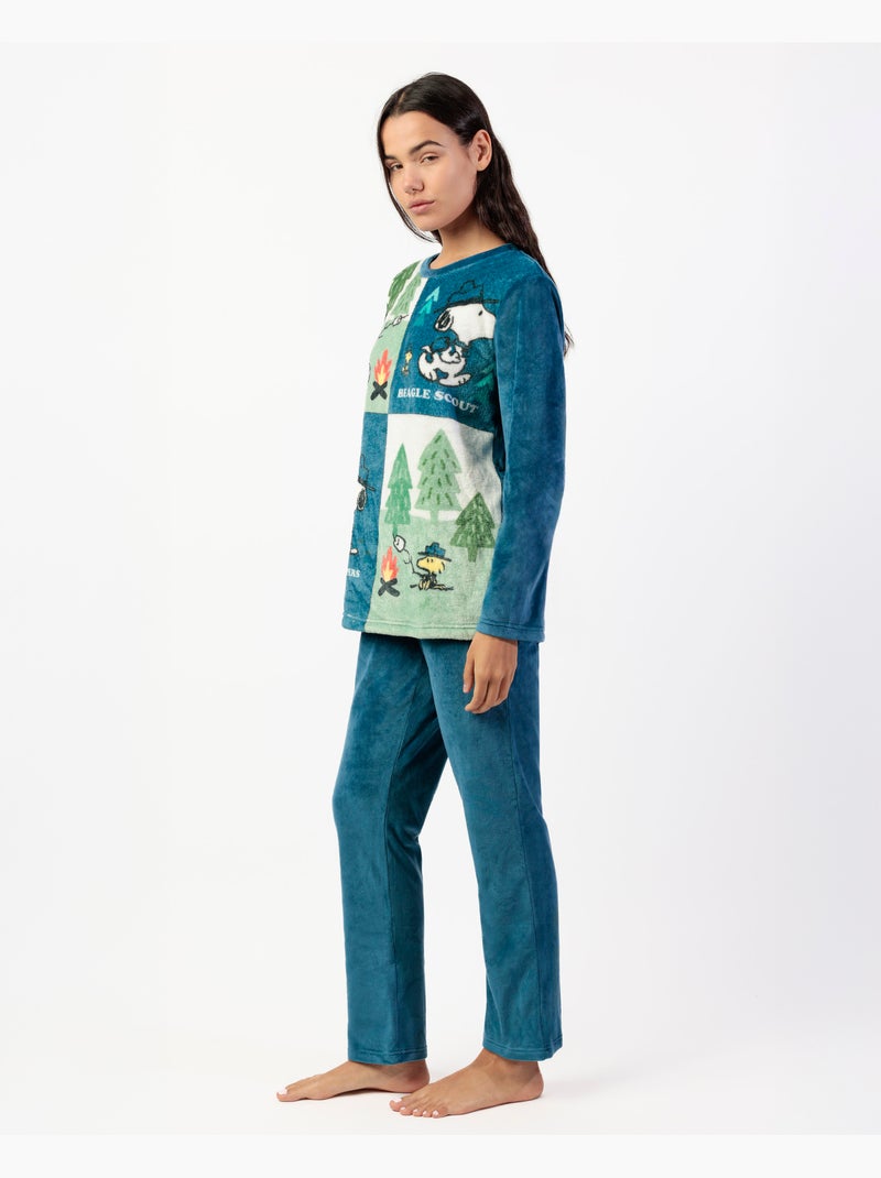 PEANUTS Pijama Manga Larga Terciopelo Beagle Scout para Mujer Azul - Kiabi