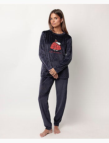 PEANUTS Pijama Manga Larga Terciopelo Let It Snow para Mujer