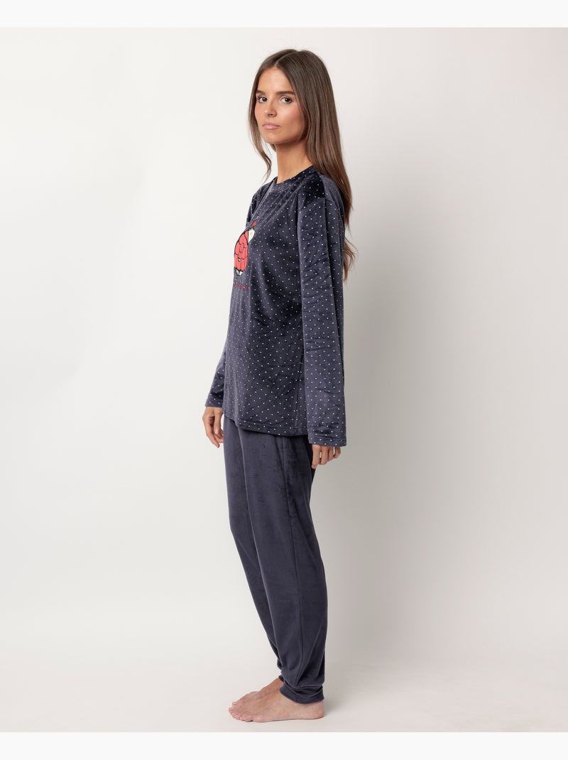 PEANUTS Pijama Manga Larga Terciopelo Let It Snow para Mujer Azul marino - Kiabi
