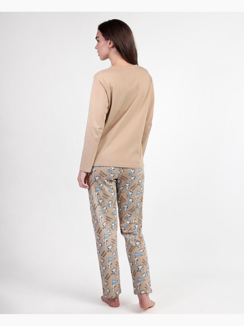 PEANUTS Pijama Manga Larga Varsity Squad para Mujer Camel - Kiabi