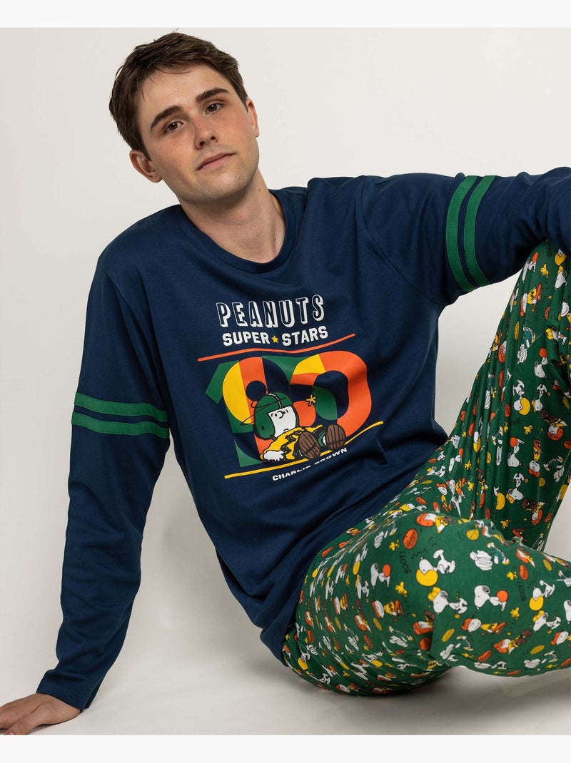 PEANUTS Pijama Manga Larga Winter Sports para Hombre Azul marino - Kiabi