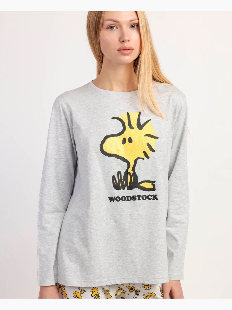 PEANUTS Pijama Manga Larga Woodstock para Mujer Gris jaspeado - Kiabi