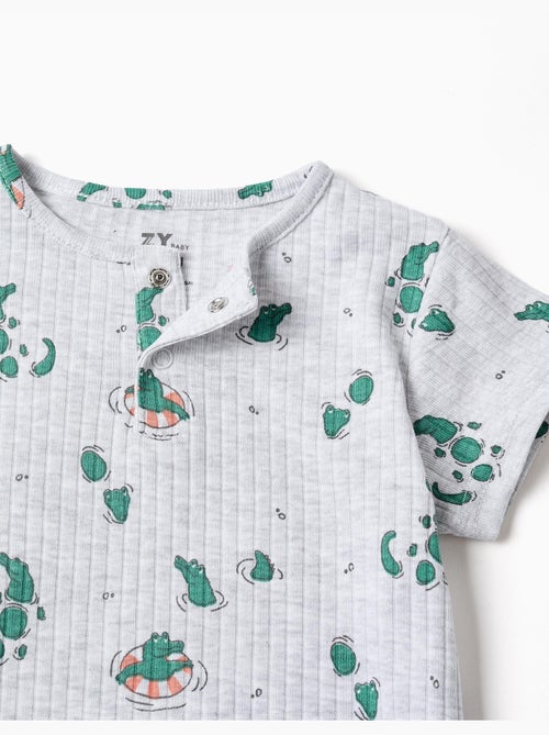 Pelele corto acanalado con motivo de cocodrilo - Kiabi