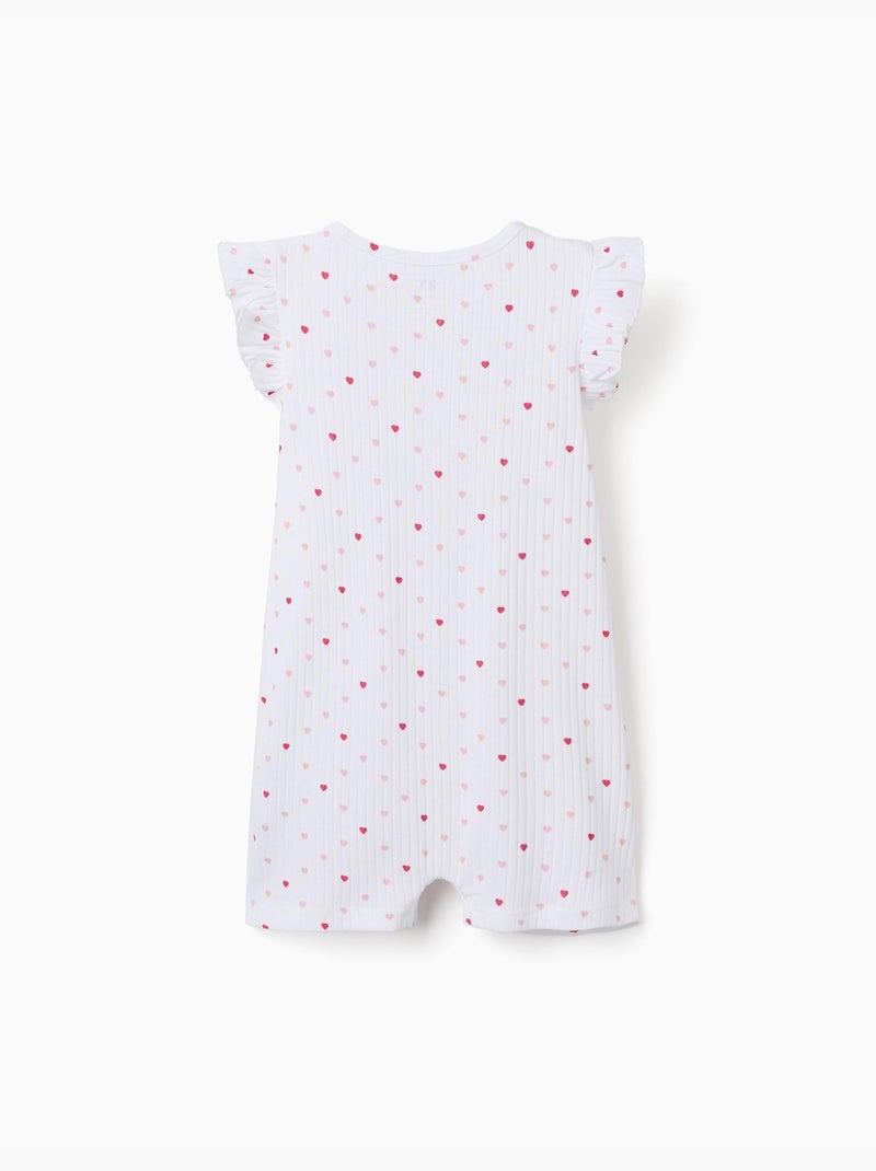 Pelele corto acanalado con motivo de corazones Blanco - Kiabi