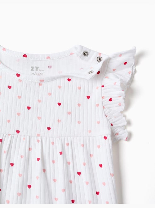 Pelele corto acanalado con motivo de corazones - Kiabi