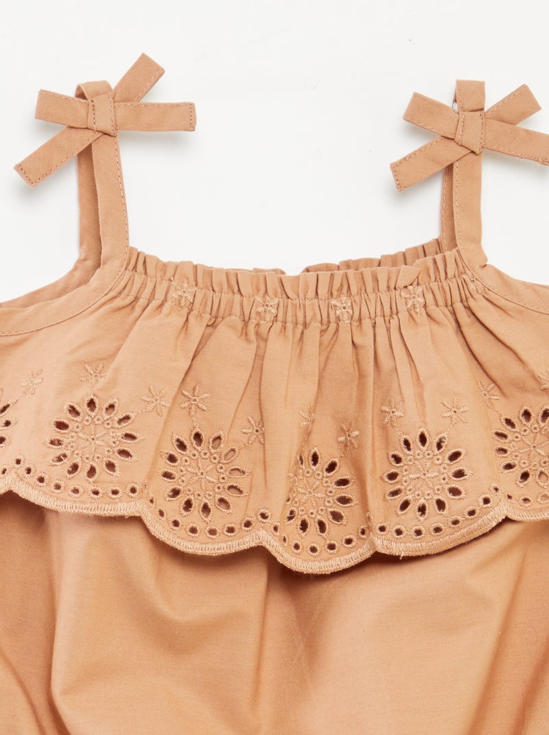 Pelele corto con bordado inglés MARRON - Kiabi