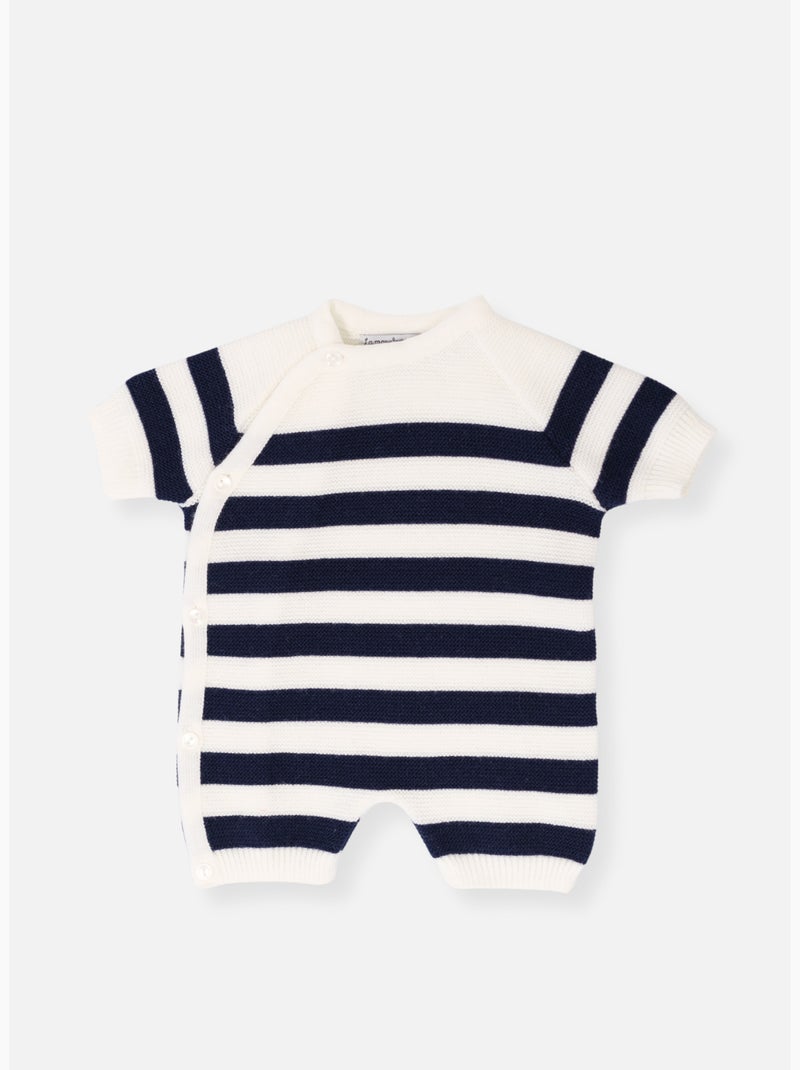 Pelele corto de bebé marinero Blanco Azul - Kiabi