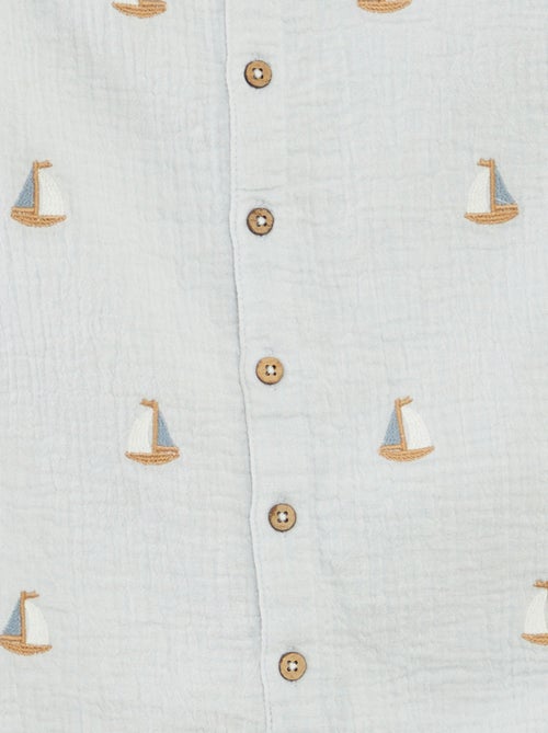 Pelele corto de gasa de algodón con bordados de fantasía - Kiabi