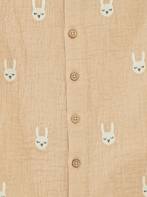 Pelele corto de gasa de algodón con bordados de fantasía - Kiabi