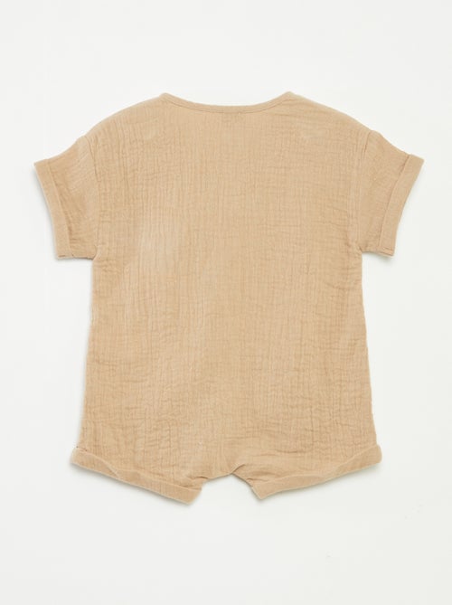 Pelele corto de gasa de algodón con bordados de fantasía - Kiabi