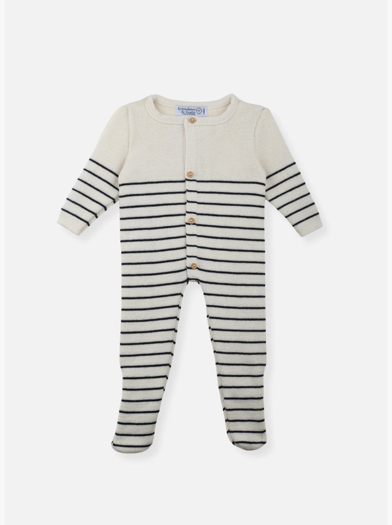 Pelele de bebé con pies - colección «petits marins» Blanco Azul - Kiabi