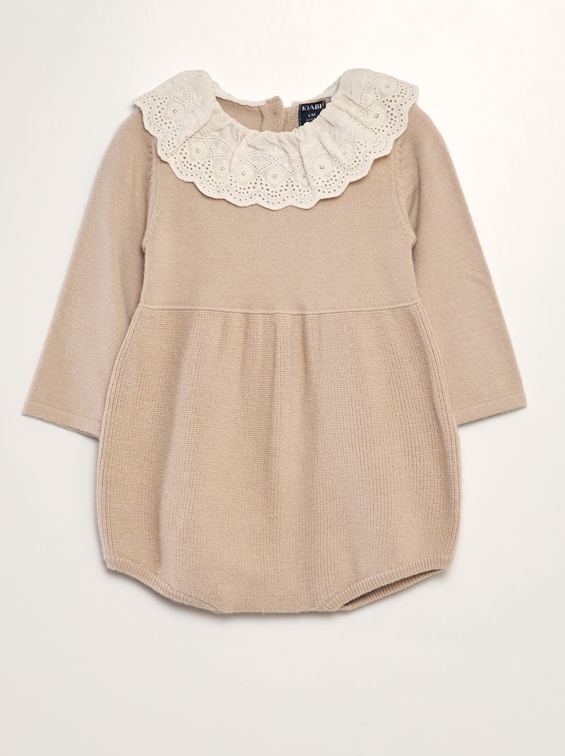 Pelele de punto con cuello bebé BEIGE - Kiabi