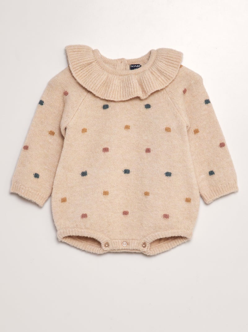 Pelele de punto tricotado con cuello bebé BEIGE - Kiabi