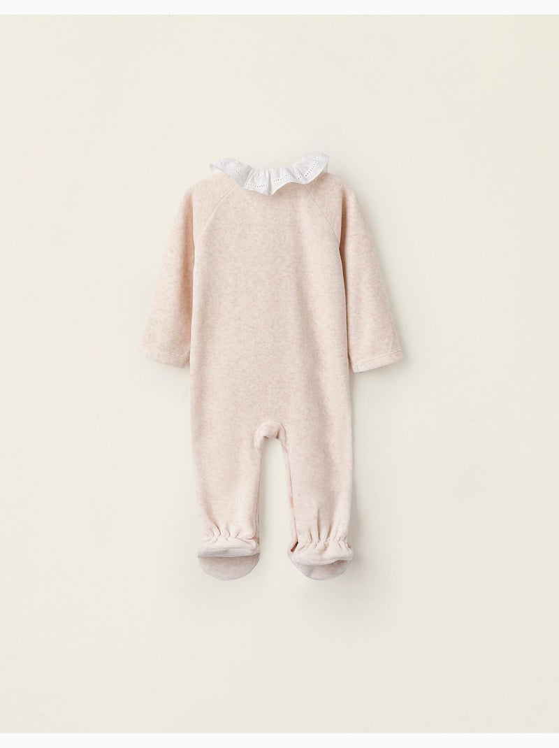 Pelele de terciopelo con cuello de volantes Beige claro - Kiabi