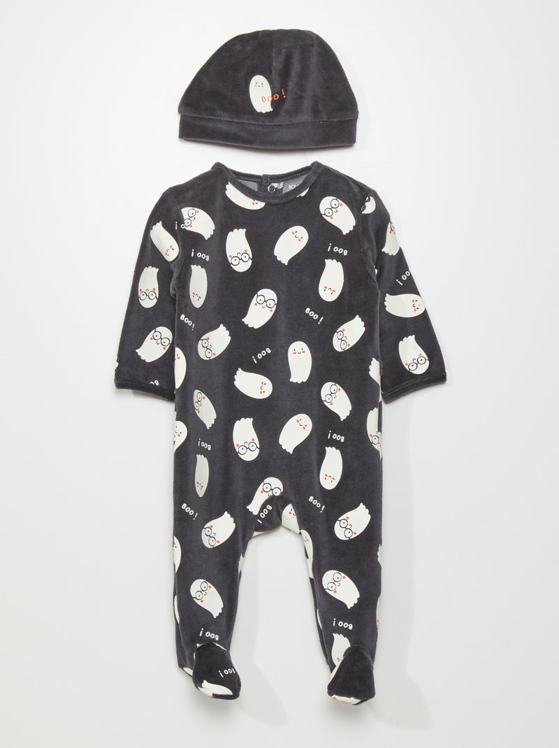 Pelele de terciopelo con estampado Halloween NEGRO - Kiabi