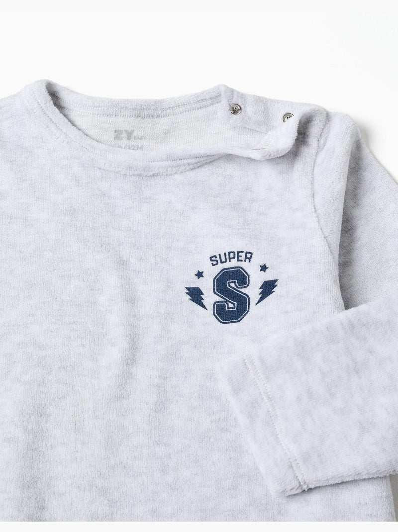 Pelele de terciopelo con estampado Super Gris claro - Kiabi