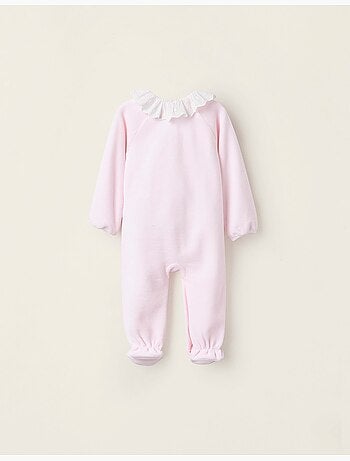 Pelele de terciopelo con lazada y bordado inglés