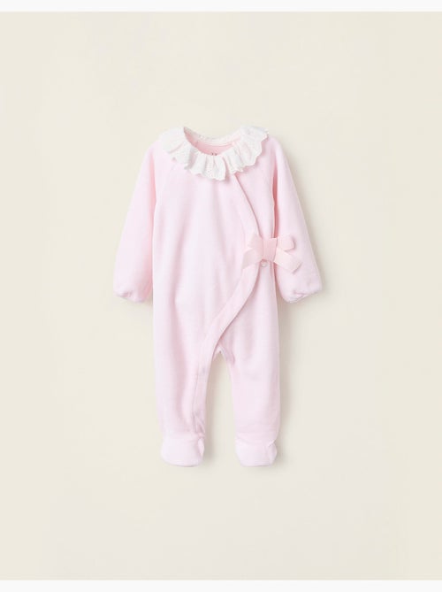 Pelele de terciopelo con lazada y bordado inglés - Kiabi