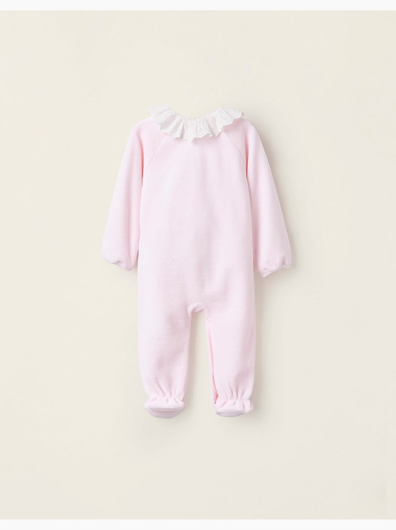 Pelele de terciopelo con lazada y bordado inglés Rosa - Kiabi