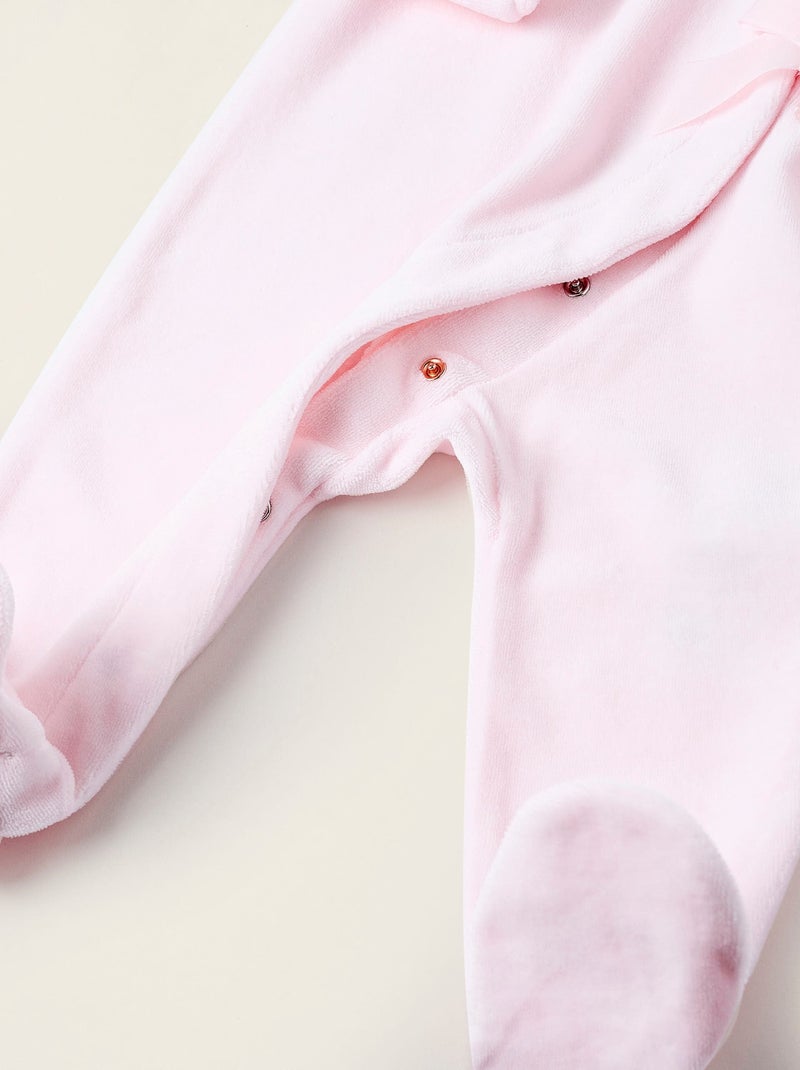 Pelele de terciopelo con lazada y bordado inglés Rosa - Kiabi