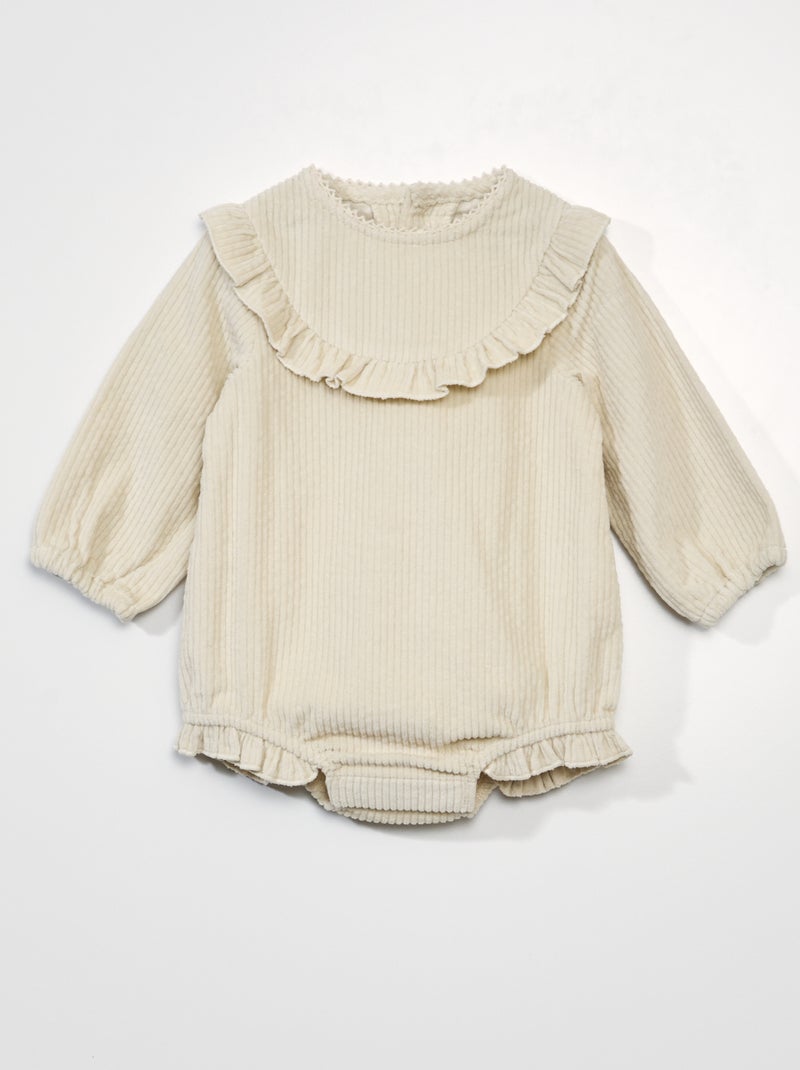 Pelele de terciopelo con volantes BLANCO - Kiabi