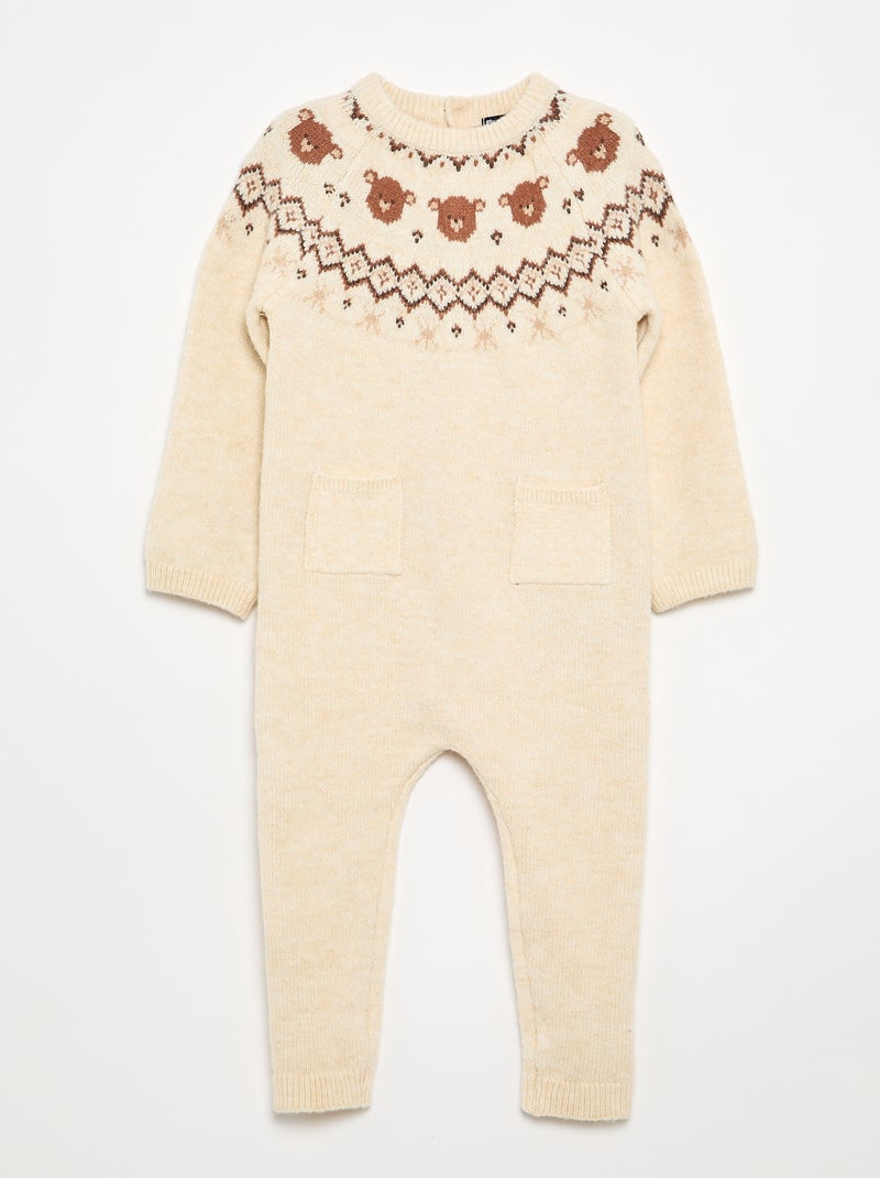 Pelele largo de punto jacquard Beige - Kiabi