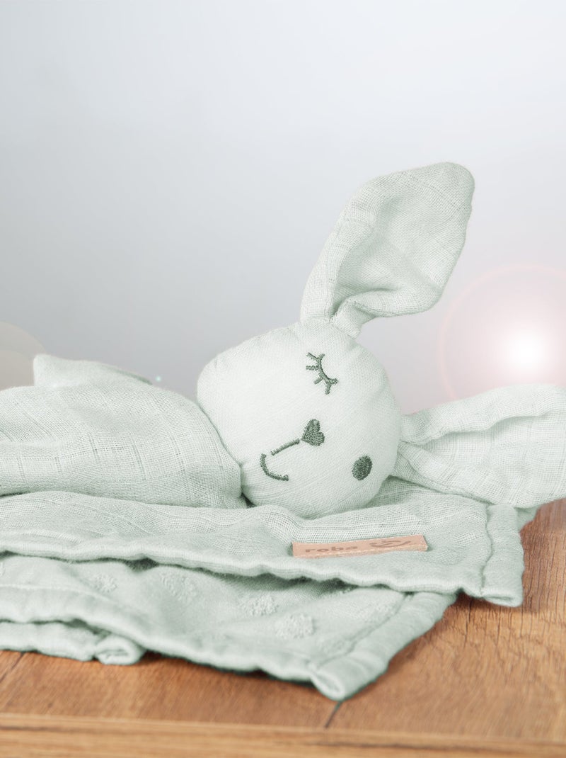 Peluche conejo en algodón orgánico certificado Oeko-Tex 'Roba lil planet' Verde agua - Kiabi
