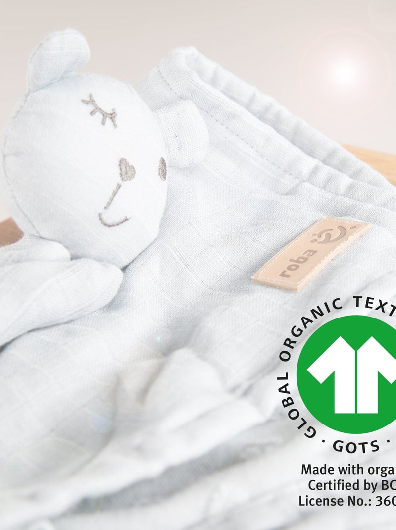 Peluche oso en algodón orgánico certificado Oeko-Tex 'Roba lil planet' Azul claro - Kiabi