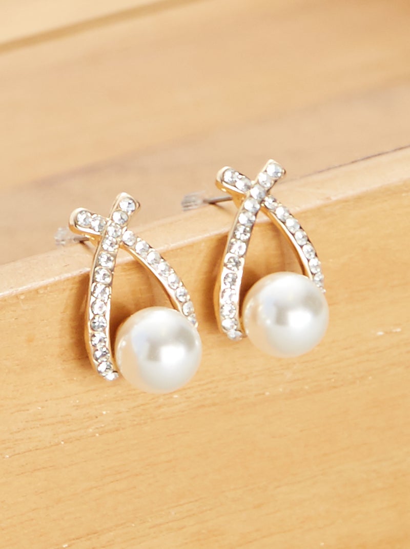 Pendientes con strass y perlas dorado - Kiabi