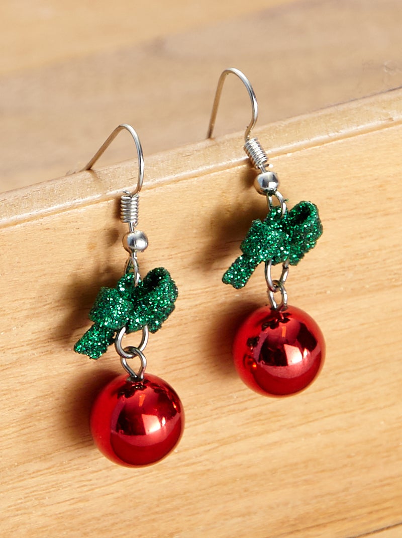 Pendientes de bola de Navidad rojo - Kiabi