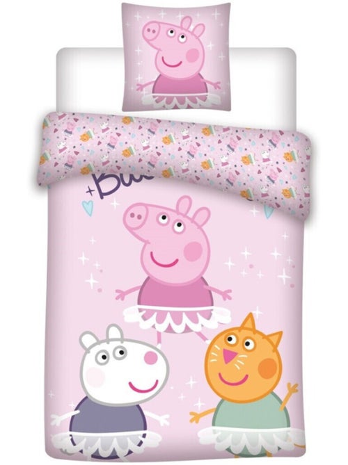 Peppa Pig, juego de sabanas infantil estampado reversible 100% algodón, BAILARINES - Kiabi Peppa Pig, juego de sabanas infantil estampado reversible 100% algodón, BAILARINES - Kiabi