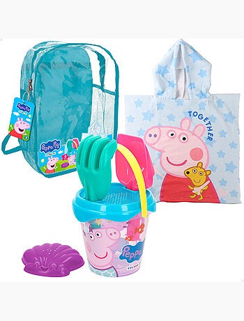 Peppa pig set cubo playa con accesorios mochila y poncho