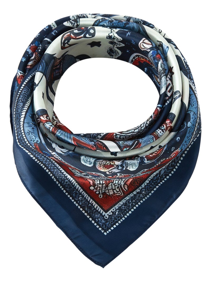 Pequeño Pañuelo de seda Bandana Horse Cléo Azul - Kiabi