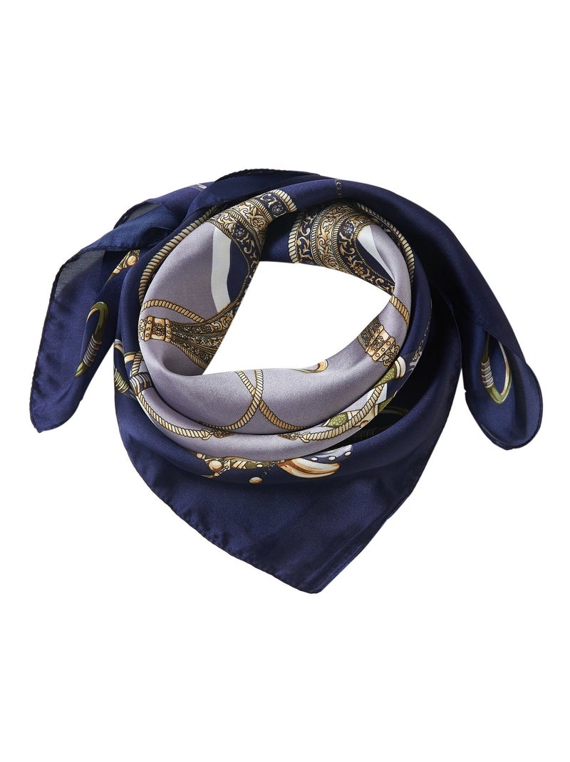 Pequeño Pañuelo de seda Multirings Cléo Azul marino - Kiabi