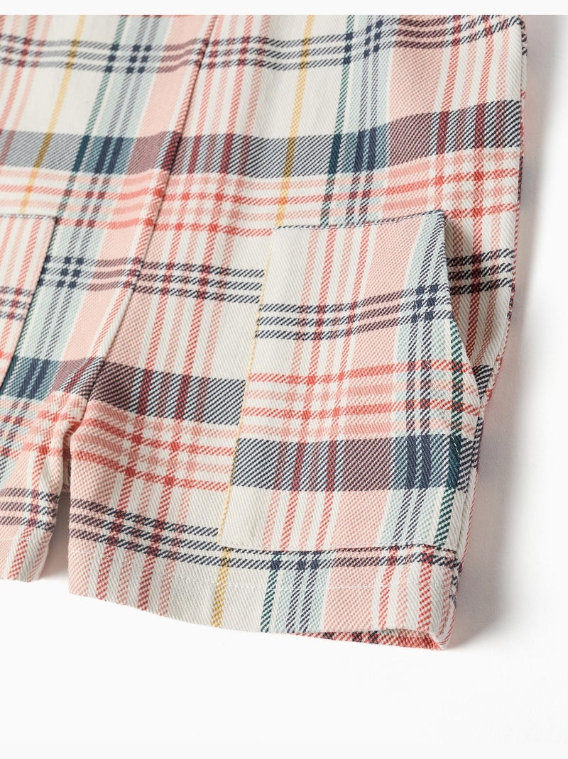 Peto corto de sarga con estampado a cuadros Blanco - Kiabi