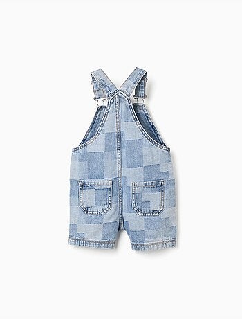 Peto corto vaquero con estampado a cuadros