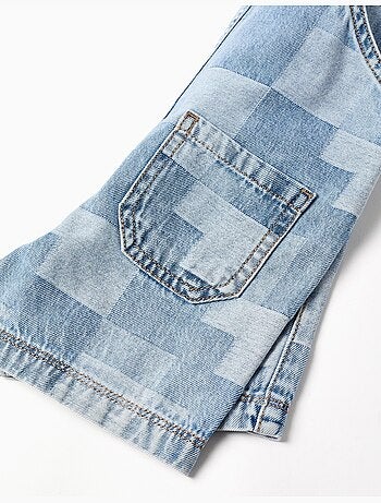 Peto corto vaquero con estampado a cuadros