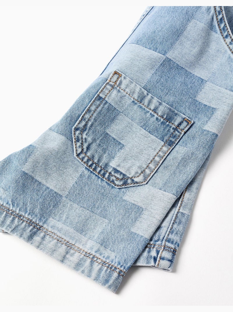 Peto corto vaquero con estampado a cuadros Azul claro - Kiabi