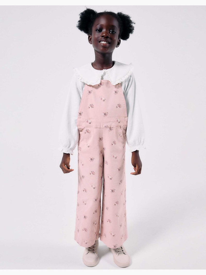 Peto de sarga de pierna ancha con estampado floral Rosa claro - Kiabi