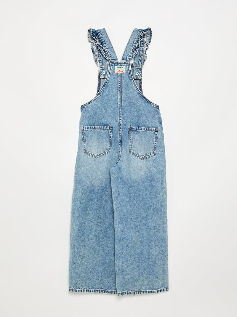 Peto largo de vaquero con tirantes con volantes Azul - Kiabi