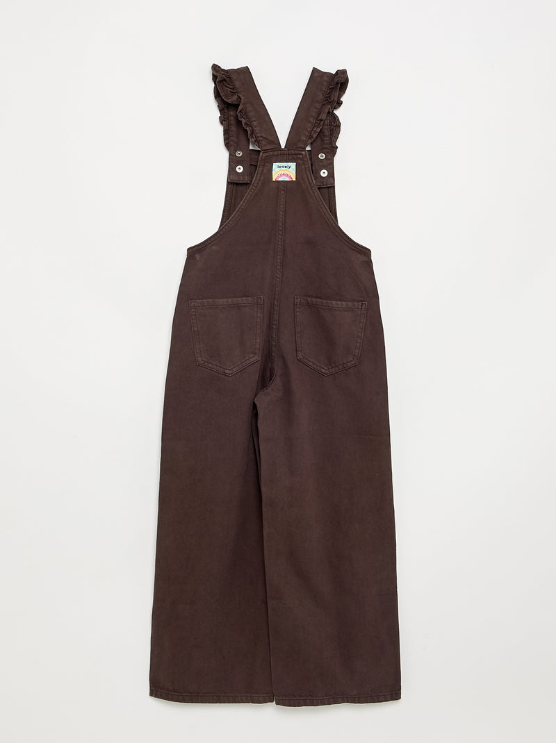 Peto largo de vaquero con tirantes con volantes Marron - Kiabi