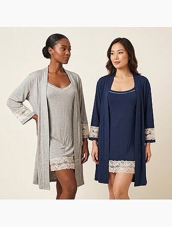 Picardias Kimono Mujer Encaje Floral Viscosa Loungewear 2 Piezas OZABI