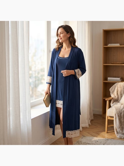 Picardias Kimono Mujer Encaje Floral Viscosa Loungewear 2 Piezas OZABI - Kiabi Picardias Kimono Mujer Encaje Floral Viscosa Loungewear 2 Piezas OZABI - Kiabi