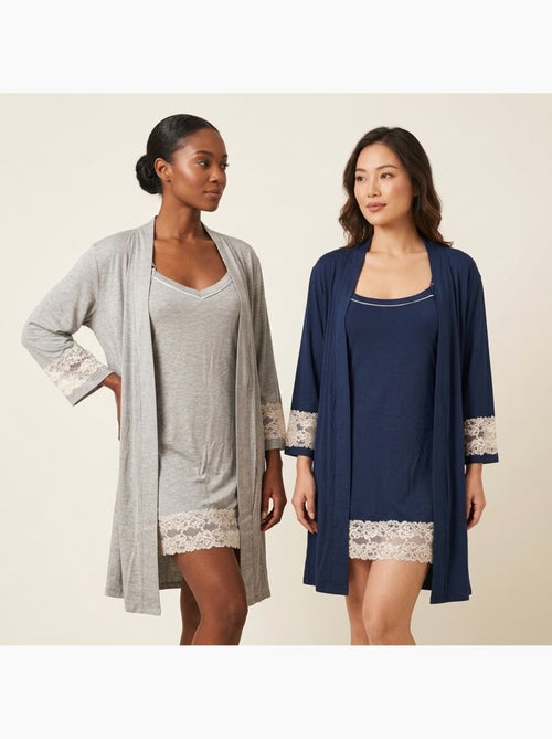 Picardias Kimono Mujer Encaje Floral Viscosa Loungewear 2 Piezas OZABI - Kiabi Picardias Kimono Mujer Encaje Floral Viscosa Loungewear 2 Piezas OZABI - Kiabi
