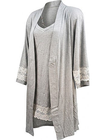 Picardias Kimono Mujer Encaje Floral Viscosa Loungewear 2 Piezas OZABI